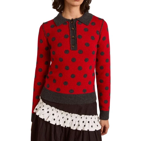 Damson Madder Sweaters - DAMSON MADDER Lia Merino Wool Reversible Polka Dot Sweater NWT $240 Sz 4